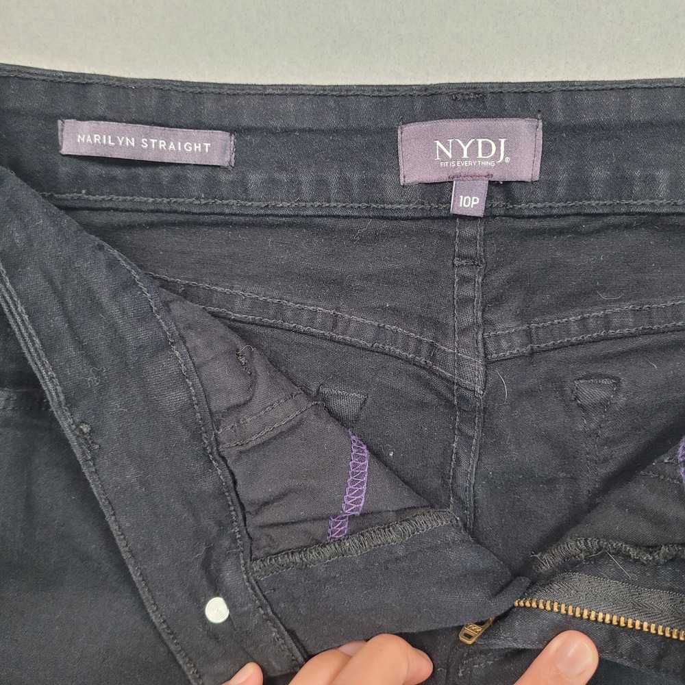 NYDJ Marilyn Straight Leg Jeans Black Denim Size 10P Petite High Rise Stretch - Picture 9 of 13
